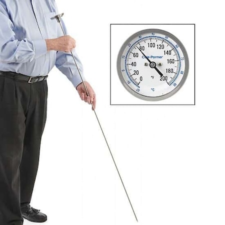 Digi-Sense Soil Thermometer, 24" L x 0.25" Dia, 0-2 90585-30